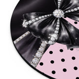 Black Satin Diamond Bow - Pink Polka Dots - Mouse Pad