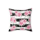 Pretty Pink Roses - Black Stripes - Square Pillow