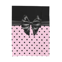 Velveteen Plush Blanket-Glam Black Bow-Soft Pink-Black Polka Dots