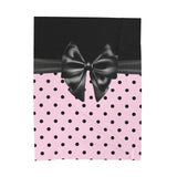 Velveteen Plush Blanket-Glam Black Bow-Soft Pink-Black Polka Dots
