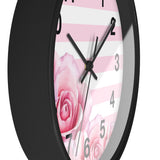 Pink Stripes Floral Roses - Wall Clock