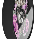 Wall Clock - Purple Midnight Roses - Perfume Bottle Black