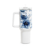 Glam Cup Tumbler, 40oz - Blue & White Floral Watercolor - White