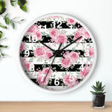 Pretty Pink Roses -Black Stripes - Wall Clock