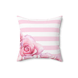Pink Stripes Floral Roses - Square Pillow