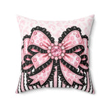 Ballet Pink Black Ruffle Leopard Bow Couture - Square Pillow
