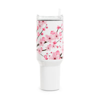 Glam Cup Tumbler, 40oz - Pink Floral Blossoms - White