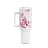 Glam Cup Tumbler, 40oz - Soft Pink Floral Mauve - White