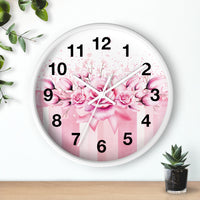Wall Clock - Blush Ribbons & Roses  - Glam Watercolor Floral Stripes