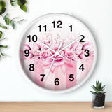 Wall Clock - Blush Ribbons & Roses  - Glam Watercolor Floral Stripes