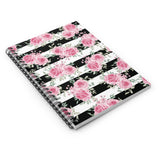 Pretty Pink Roses - Black Stripes - Spiral Notebook (Small)
