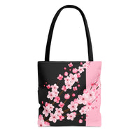 Tote Bag-Pink Floral Blossoms-Pink & Black