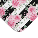Pretty Pink Roses -Black Stripes - Bath Mat