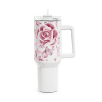 Glam Cup Tumbler, 40oz - Soft Pink Floral Mauve - White