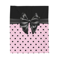 Velveteen Plush Blanket-Glam Black Bow-Soft Pink-Black Polka Dots