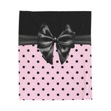 Velveteen Plush Blanket-Glam Black Bow-Soft Pink-Black Polka Dots