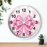 Princess Pink Damask Bow - Wall Clock
