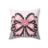 Ballet Pink Black Ruffle Leopard Bow Couture - Square Pillow