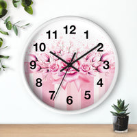 Wall Clock - Blush Ribbons & Roses  - Glam Watercolor Floral Stripes