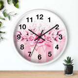 Wall Clock - Blush Ribbons & Roses  - Glam Watercolor Floral Stripes