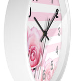 Pink Stripes Floral Roses - Wall Clock