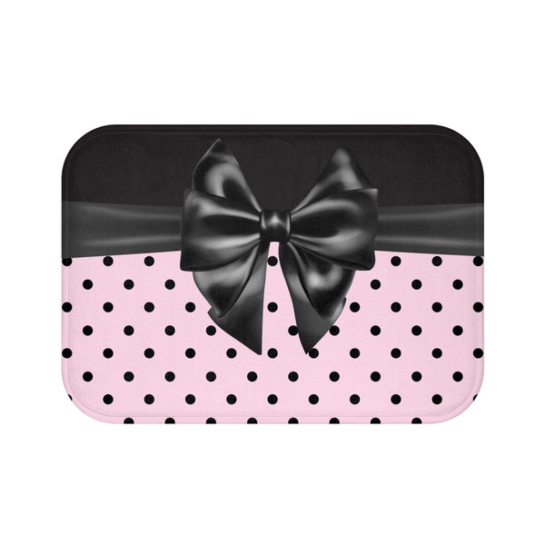 Bath Mat-Glam Black Bow-Soft Pink-Black Polka Dots