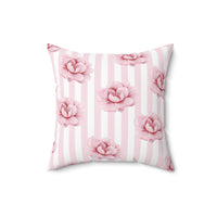Square Pillow-Pink Floral Pinstripes