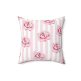 Square Pillow-Pink Floral Pinstripes