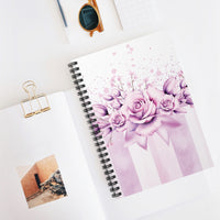 Spiral Notebook (Small) - Lavender Ribbons & Roses - Glam Watercolor Floral Stripes