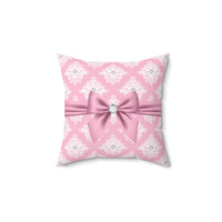 Square Pillow-Glam Pink Mauve Bow-White Damask Diamonds