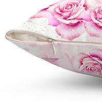 Square Pillow - Pink Blush & Roses Perfume Bottle - Blessed