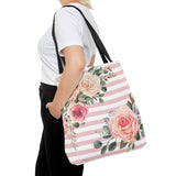 Tote Bag-Pink Cream Floral Dream-Stripes