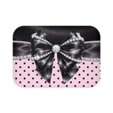 Black Satin Diamond Bow - Pink Polka Dots - Bath Mat