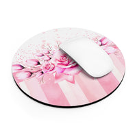 Mouse Pad -  Blush Ribbons & Roses - Glam Watercolor Floral Stripes