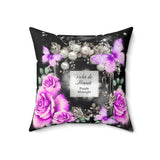 Square Pillow - Purple Midnight Roses - Perfume Bottle Black
