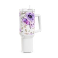 Glam Cup Tumbler, 40oz - Watercolor Purple Floral - White