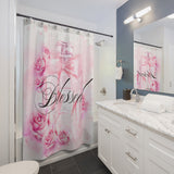 Shower Curtains - Pink Blush & Roses Perfume Bottle - Blessed Black