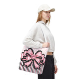 Ballet Pink Black Ruffle Leopard Bow Couture - Tote Bag