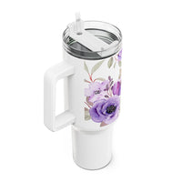 Glam Cup Tumbler, 40oz - Watercolor Purple Floral - White