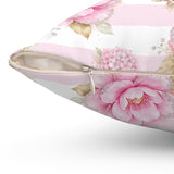 Pink Sugar Blossom Stripes - Square Pillow