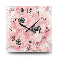 Acrylic Wall Clock-Rose Gold-Pink Floral-Paint Splatter