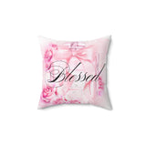 Square Pillow - Pink & Blush Perfume Bottle - Blessed Black