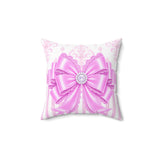 Orchid Lilac Damask Bow - Square Pillow