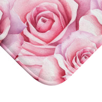 Bath Mat - Pink Stripes - Floral Roses