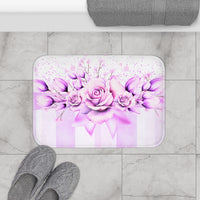 Bath Mat - Lavender Ribbons & Roses - Glam Watercolor Floral Stripes