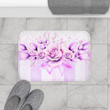 Bath Mat - Lavender Ribbons & Roses - Glam Watercolor Floral Stripes