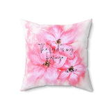 Square Pillow - Pink Passion Watercolor Plumeria - The Lord is my Refuge (Faith)