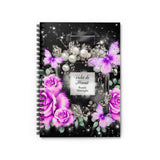 Purple Midnight Roses - Perfume Bottle Black - Spiral Notebook