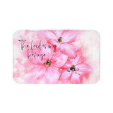 Bath Mat - Passion Pink Watercolor Plumeria - The Lord is my Refuge (Faith)