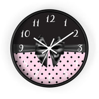 Wall Clock-Glam Black Bow-Soft Pink-Black Polka Dots